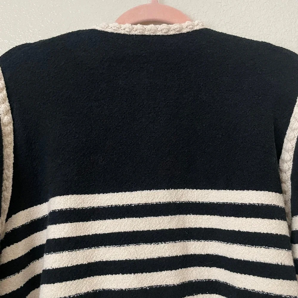 J. Crew Sweater Womens 2X Navy Cream‎ Odette Lady Jacket Striped Boucle Preppy